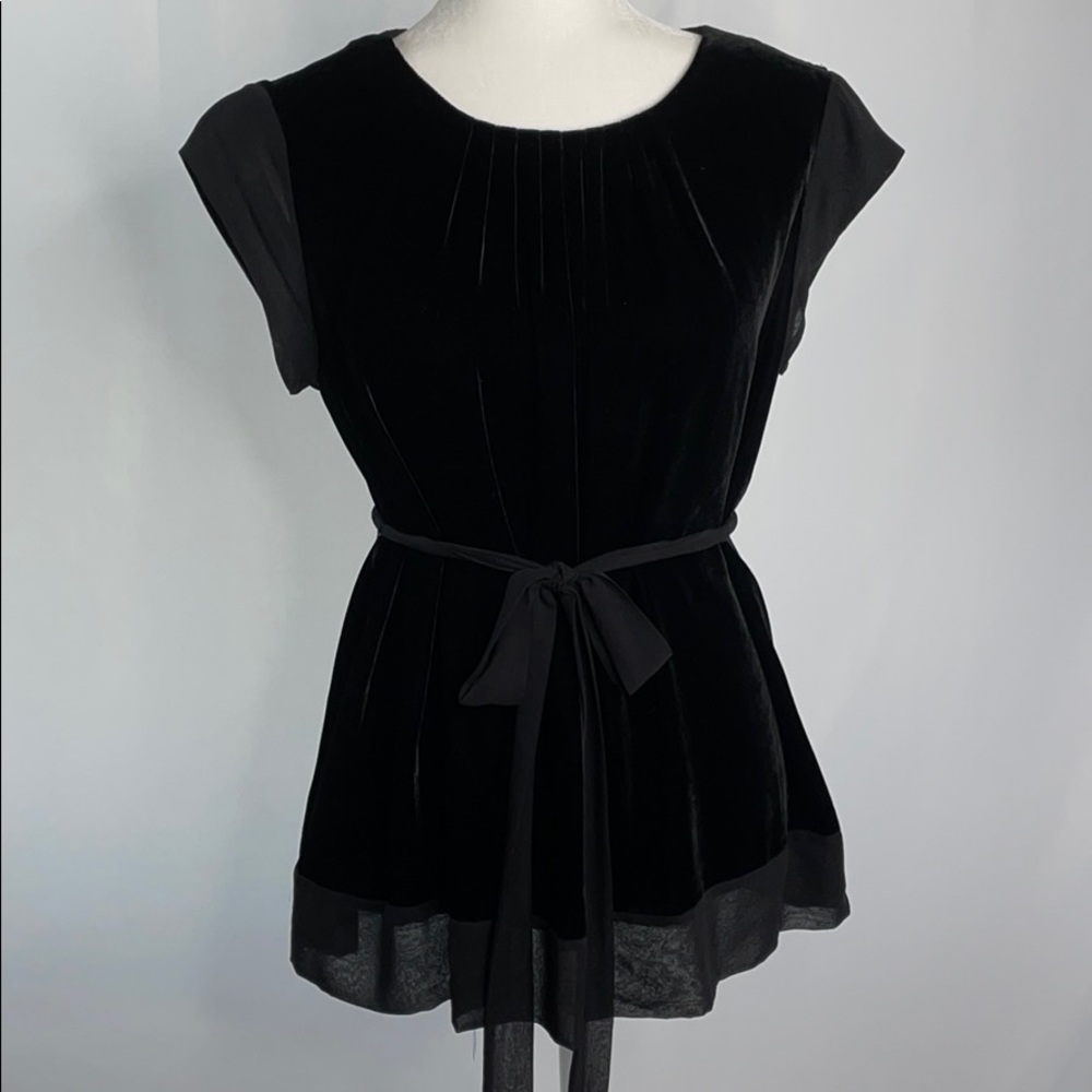 BCBG Runway Black Silk Velvet Chiffon Tunic Top M